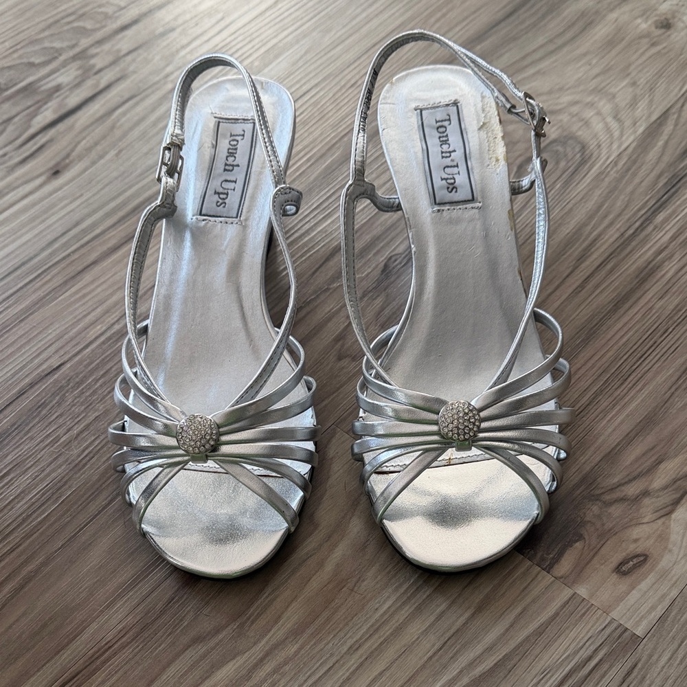 Touch Ups Silver Strappy Heels with Embellishment